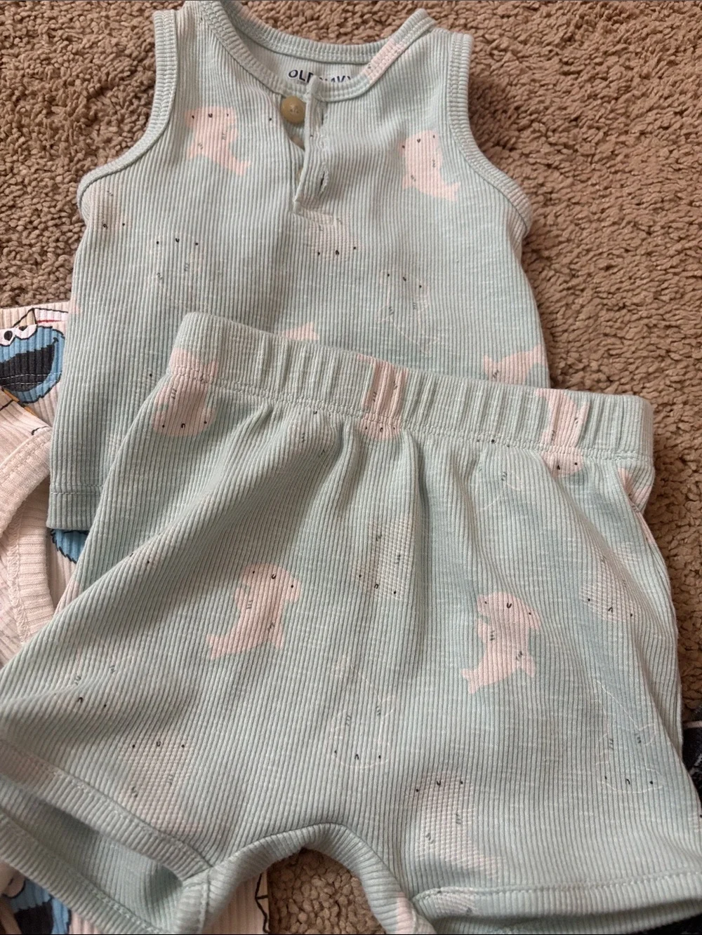 Cookie Monster & Mint Shark Ribbed Baby One-Piece and Tank Set